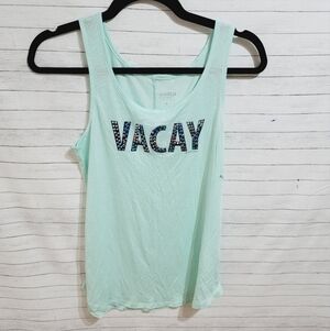 VACAY MULTICOLORED JEWELED AQUA TANK TOP, SZ XS, NEW W TAGS